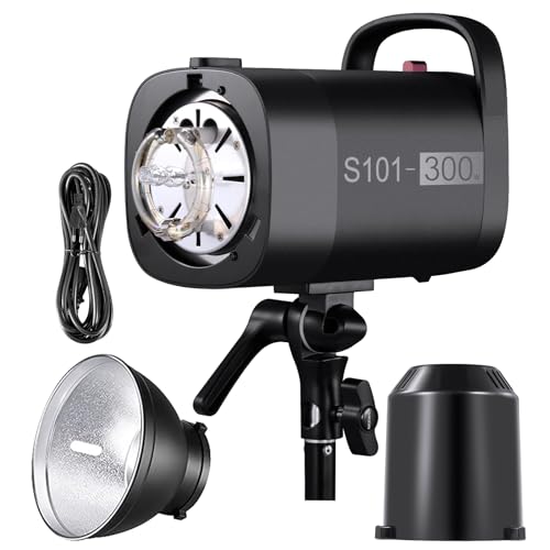 NEEWER S101-300W Flash Stroboscopico con 150W Lampada Pilota a 9 Livelli, 300W GN58 5600K con Riflettore con Bowens Mount, Ventola Silenziosa S1/S2, Flash da Studio per Fotografia Ritratti Prodotti