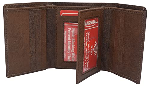 MARSHAL RFID Blocking Brown Men's Wallet Premium Leather Trifold Classic Wallets for Men