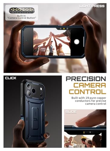 Image of SUPCASE for iPhone 17 Pro Case with Camera Control Button (Unicorn Beetle Pro), [Built-in Kickstand & Screen Protector] [Military-Grade Protection] Full Body Heavy Duty Phone Case, Azure