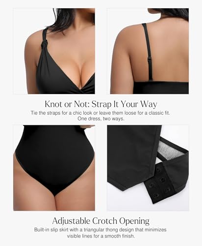 Popilush V Neck Cocktail Dress for Women Built in Shapewear Thong Mini Summer Party Side Slit Dress3