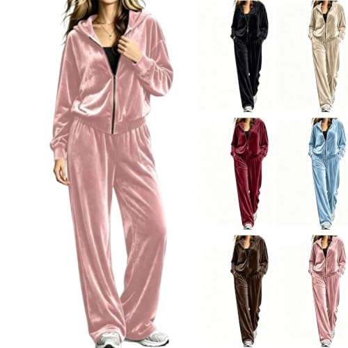 Velour Tracksuit Womens 2 Piece Velvet Zip Hoodie Wide Leg Y2K Sweatsuit - image 1