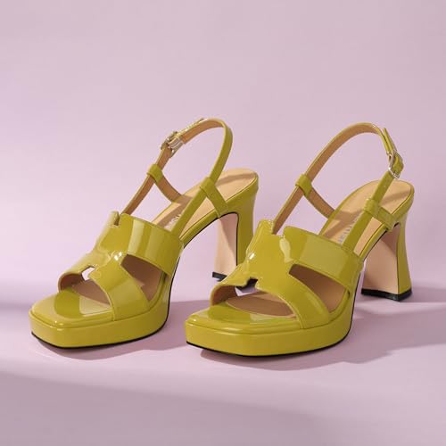 Image of ROSERWISH Heels for Women Chunky Block Platform High Heels Square Open Toe Strappy Heel Sandals Wedding Party Prom Fashion Slingback Dress Pump Sandals Shoes