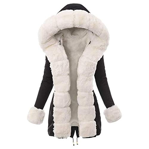 lzndeal - Abrigo de algodón para mujer, color blanco, para invierno, con capucha, abrigo, de manga larga, con capucha, con bolsillos, cálido invierno