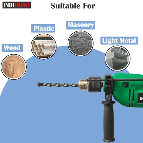 Image of Inditrust Dumdaar Impact Drill Machine Set, 700W, 100% Copper Winding, 9pc Drill Bits for Wall /Wood /Metal, (GREEN)