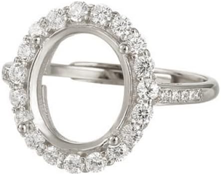 925 Sterling Silver Adjustable CZ Ring Blank for 5X7/6X8/7X9/8X10/10X12mm Oval Gems Ring Mounting Setting DIY Jewelry Making Personalized Gift for Women