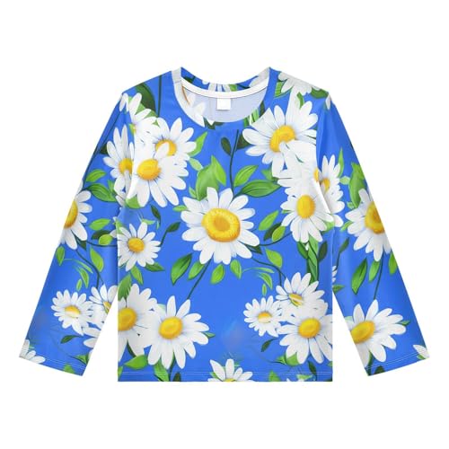 Leaves Floral Daisy Rash Guard Shirt for Boys Sun Protection Shirt for Beach Pool Sport UPF50+ 7-8T