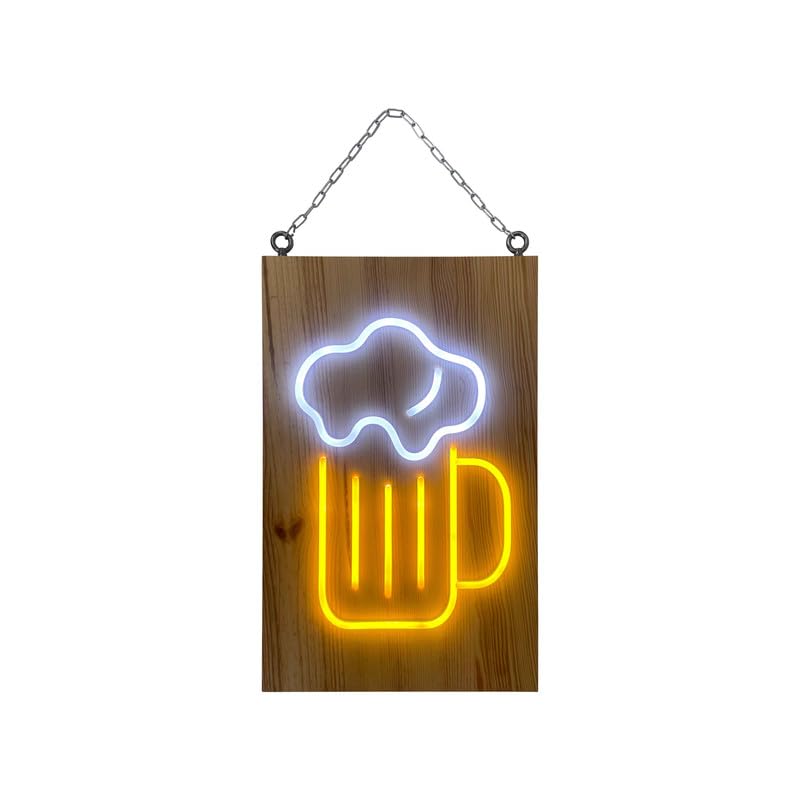Insegna luminosa a LED per interni "Birra" in legno con batteria da 9800 mAh