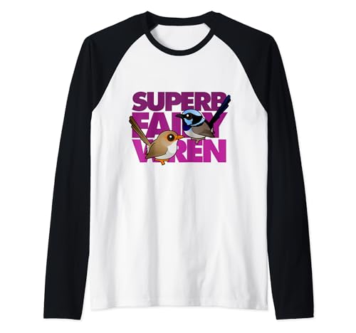 Superb Fairywren Marquee Text Pretty Cartoon Marquee Bird Raglan Baseball Tee