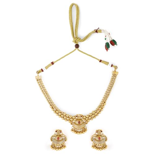 Image of Rubans Necklace Set Gold Plated Traditional Stylish Jewellery Gift for Women & Girls