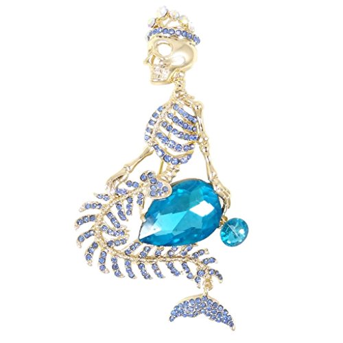 Image of EVER FAITH Women's Austrian Crystal Halloween Mermaid Skull Crown Teardrop Brooch