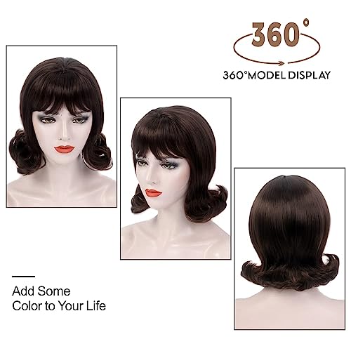 REEWES Retro Wigs 60s Beehive Curl Hair Wig for Women Daily 50s 70s Costume Cosplay Party Womens Wigs with Cap(Brown) - Image 4