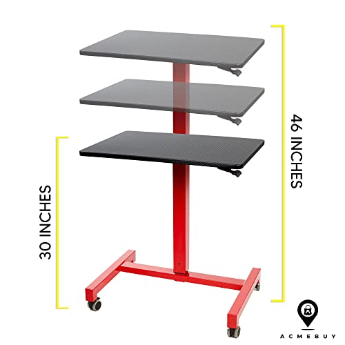 Acmebuy Laptop Cart - Rolling Desk For Laptop - Mobile Rolling Laptop Stand W/ Adjustable Height - Perfect Pneumatic & Ergonomic Workstation W/ Locking Wheels - Black & Red (27.5”X19”) #TOP2