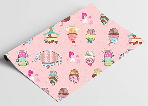 AccuPrints Birthday Wrapping Paper Sheet - 12 Sheets for Party, Baby Shower - 20 Inch X 30 Inch Pattern Cup Cake-10