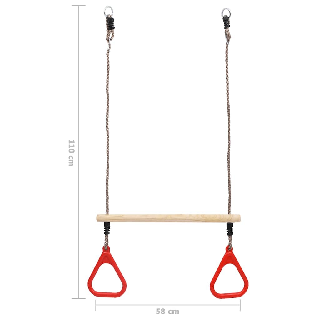Trapezschaukel mit Ringen aus massivem Kiefernholz und PE, 110 cm Höhe, 3,5 x 58 cm Stangenmaß, motorikspielzeug für Kinder, Lernspielzeug für Koordination und Geschicklichkeit