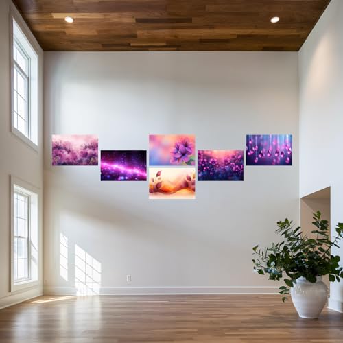 Image of SiddArtify Floral Galaxy Wall Art Prints Set - Abstract Flower Poster Decor for Living Room Bedroom - 12x18 inch Sticker Pack of 6