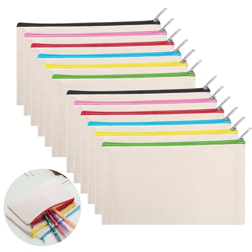 Estuche para Lápices De Lona Blanca, Estuche para Lápices De 12 Piezas para Pintura, Bolsa De Cosméticos De Lona, Adecuado para Viajes Escolares De Oficina, 21 X 12 Cm