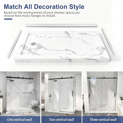 Image of KPUY 60'' L X 30'' W Shower Base with Reversible Install, Carrara White