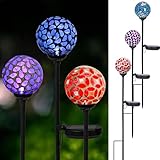 Afirst Solar Lights Outdoor Decorative Solar Mosaic Garden Stakes Decorative Lights Waterproof for Pathway Yard Lawn Decoration 3 Pack