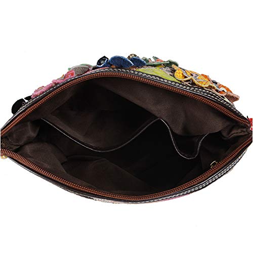 Segater® Women’s Multicolor Floral Crossbody Bag Cowhide Leather Handbag Colorful Purses Vintage Snake Pattern Shoulder Bag4