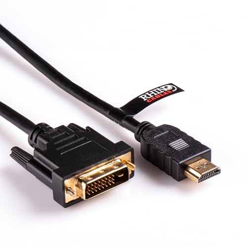 rhinocables DVI to HDMI 24+1 to 19 Pin Adapter Cable | Gold-Plated Single Link Connectors | PC Monitor Lead for Audio & Full HD Video | Universal Fit for DVD, Projectors, HDTV | Black PVC, 1m