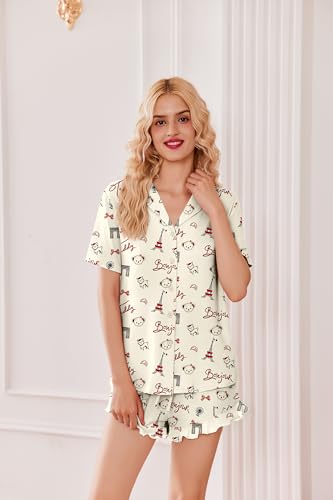 Image of Ekouaer Pajamas Set for Women Short Sleeve Sleepwear Button Down Pjs Lounge Sets Soft Nightwear