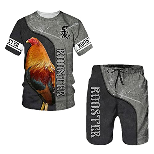 Survêtement d'été pour homme imprimé coq 3D original ensemble deux pièces
