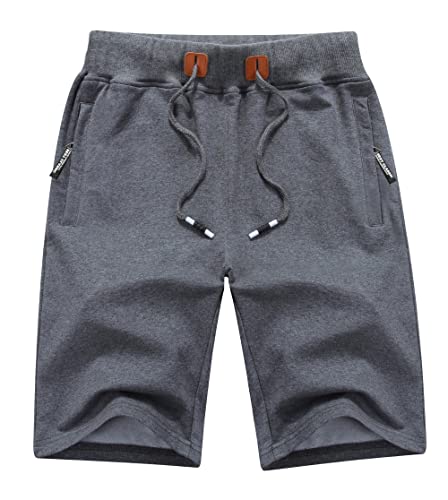 MO GOOD Mens Class-fit Casual Shorts Joggers Running Flat Shorts Elastic Waist (D-Grey, US 36-37,Tag 5XL)