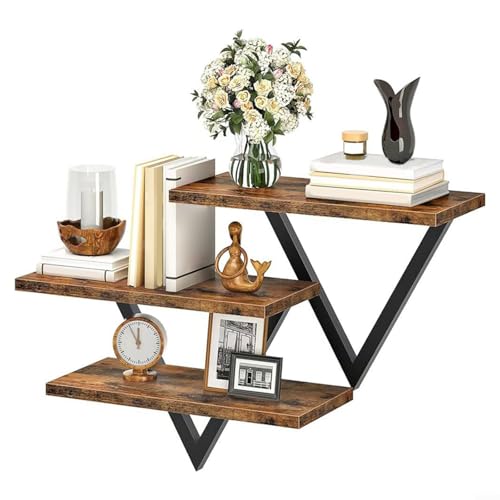 ZiStarlilife Juego de 3 estantes flotantes de pared, estante de almacenamiento de madera y metal con marco de diamante para exhibir plantas, libros y decoración en sala de estar, dormitorio o