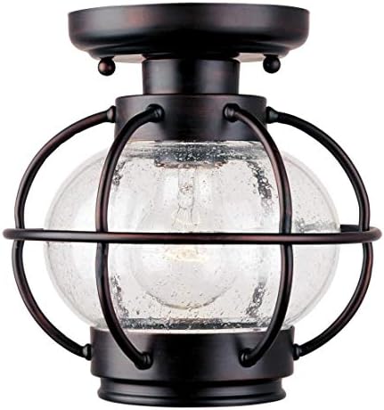 One Light Oil Rubbed Bronze Seedy Glass Outdoor Semi-Flush Mount