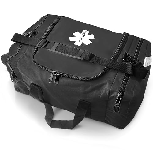 EMS XTRM Large EMT Bag - Spacious, Multi-Compartment Medical Bag, Empty First Aid Bag for EMS, Hospitals, and Rescue Teams, Durable and Water-Resistant (Black)