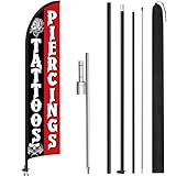CroBlissful 15 ft x 2.5 ft Tattoos Piercing Swooper Flag Kit with Fiberglass Pole Stake and Bag Advertising Feather Flag Pole Kit Portable Banner Sign for Business Storefronts Events Promotion Outside