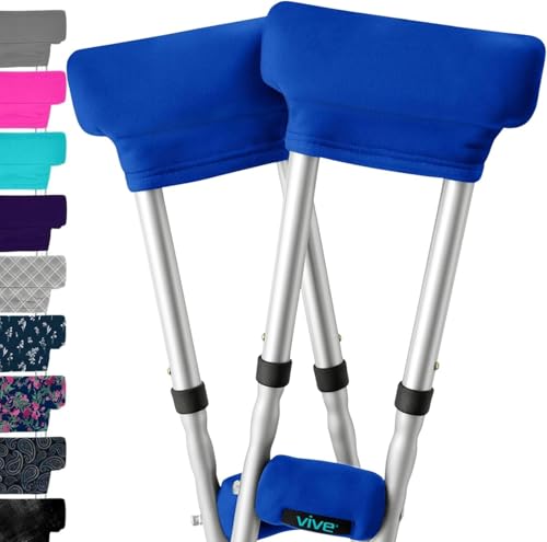 Vive Crutch Pads - Padding for Walking Arm Crutches - Universal Underarm Padded Forearm Handle Pillow Covers for Hand Grips - Soft Foam Armpit Bariatric Accessories for Adults, Kids (1 Blue Pair)