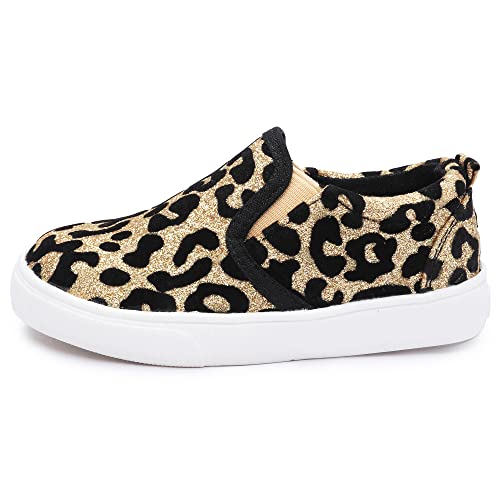 Skeblo Boy's Girl's Leopard Print Canvas Sneakers Casual Slip On Loafers Kids Flat Shoes2