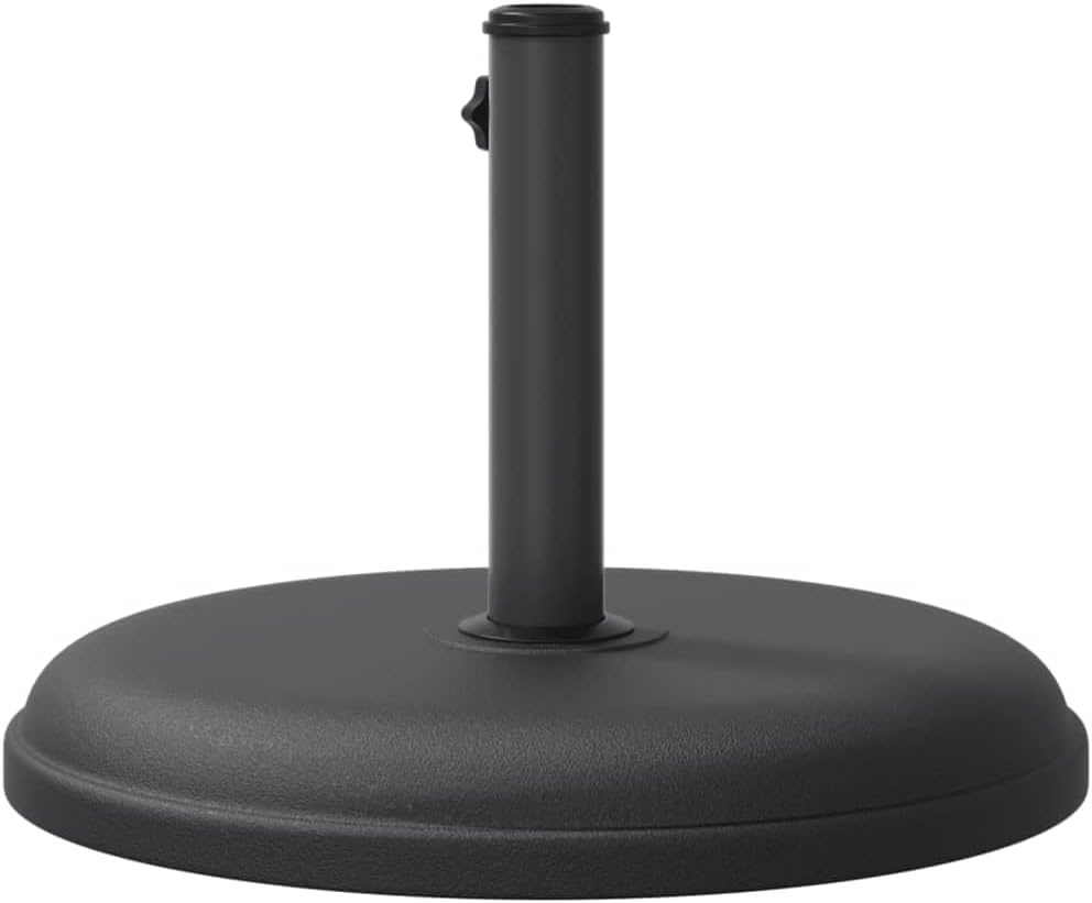 vidaXL Round Parasol Base 17.5"x12.2" - Umbrella Stand for Ø1.3/1.4"/1.5" Poles, Black, Concrete-Filled Plastic Shell, Iron Tube, 33.1lb, Tightening Knob, Outdoor Stability, Assembly Required