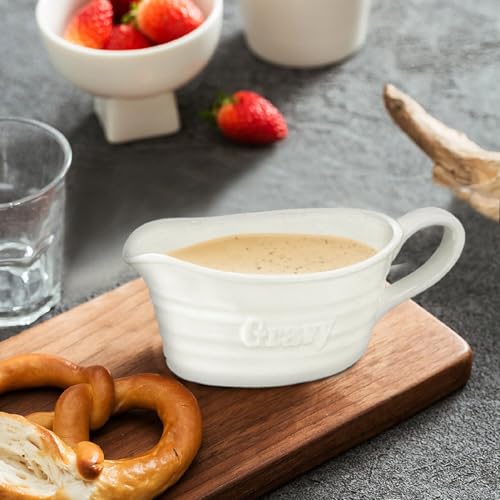 image for Qlans Large 18 Oz eramic Gravy Boat, with Big Dripless Lip Spout,，Se