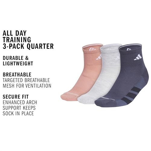 Image of adidas Women's All Day Training Socks 3 Pairs | 3-Pack, Targeted Cushioning, Arch Support, Breathable Moisture-Wicking, Reinforced Heel & Toe, All-Day Comfort