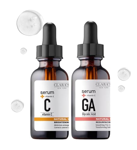 Clara's New York Vitamin C Face Serum Bundle with Glycolic Acid Serum 30ml each – Hydrating Skincare Duo – Gift Set (2 Items)