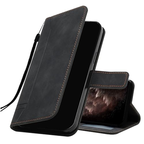 IMEIKONST Compatible with Motorola Moto G Stylus 5G 2022 Case, Premium Leather TPU Retro Flip Wallet with 3 Card Holder Magnetic Shockproof Protective Cover for Moto G Stylus 5G 2022. Black HXA