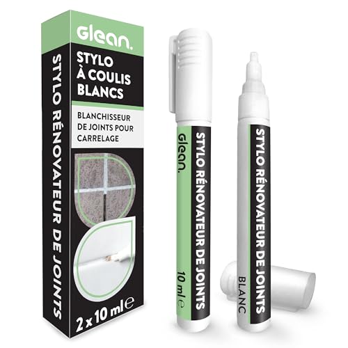 GLEAN Lot de 2 stylos de réparation de joints pour carrelage de salle de bain Blanc 2 x 10 ml