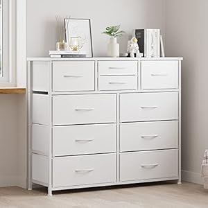 LUMTOK 10-Drawer Dresser, Fabric Storage Dressers Drawers for Bedroom, Hallway, Nursery, Closets, Steel Frame, Wood Top, Easy Pull Handle (White) LUMTOK 10 Drawer Dresser Fabric Storage Dressers Drawers for Bedroom Hallway Nursery Closets Steel Frame Wood Top Easy Pull Handle White
