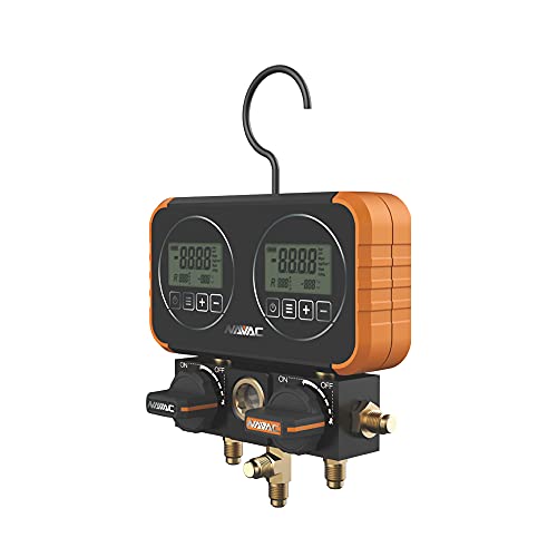 NAVAC N2D4H Manifold Gauge, Digital Display, 22 Refrigerants, 5' Hoses