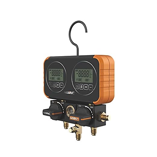 NAVAC N2D4H Manifold Gauge, Digital Display, 22 Refrigerants, 5' Hoses