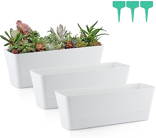 Skelang, 3er Set rechteckige Pflanzgefäße, 30 cm, Fensterbank-Blumenkasten für Sukkulenten, Kräuter, Gemüse (Weiß)