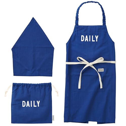 レップ(Rep) habituel(アビチュアル) ノート キッズエプロン3Pセット ブルー バンダナ・巾着付き 綿100%使用 洗濯機対応 子供用 メンズ 男の子 学校 調理実習 首掛け 前結び おしゃれ かわいい 料理用 工作用 500828