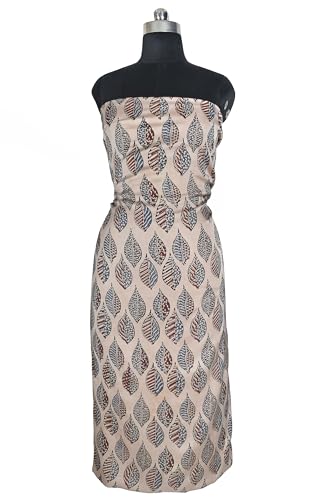 Image of Ethnics of Kutch Womens's Ajrakh Modal Silk Natural Dye Hand Block Print Unstitched Kurta Fabric