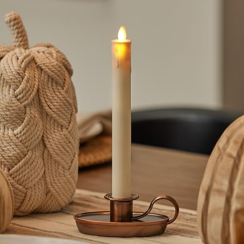 Image of Luminara Ivory & Bronze Window Taper Candle, 1 inch x 9.75 inch Flickering Flameless Patented Real Flame Plastic Taper, Battery Operated w /Timer, Remote Ready (Sold Separately) Christmas Holiday Decoration