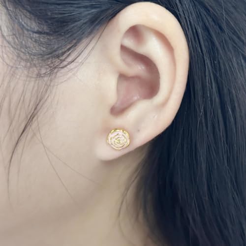 18g Titanium Flower Stud Earrings for Women Girls 14k Gold Plated Surgical Stainless Steel Hypoallergenic Cute Tiny Rose Studs Cartilage Tragus Screw Back Post Conch Piercing Sensitive Ear Jewelry for Valentine Mothers3