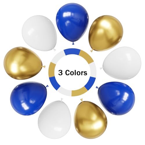 Image of Hiquaty Blue and Gold Balloons,60pcs Royal Blue Balloons,12 Inch Blue and White Balloons with Blue Ribbon for New Year Party Wedding Bridal Shower Decorations