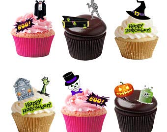 54 Stand Up Mixed Halloween Themed Premium Edible Wafer Paper Cake Toppers Decorations