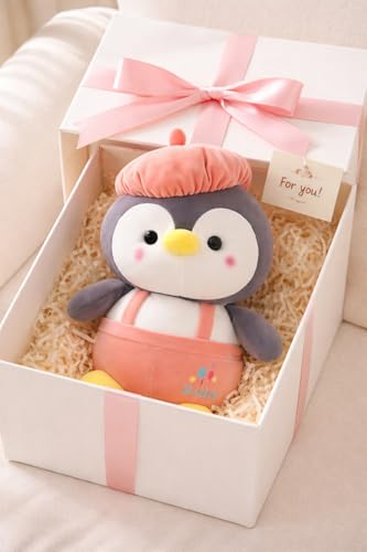 Image of SCOOBA Cap Penguin Plush Soft Toy 35cm Penguin Plush Toy, 35cm, Soft and Cute Cartoon Design, Fun Stuffed Animal Pink Color